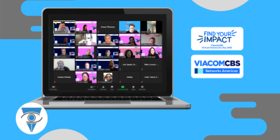 Foto de una pantalla de computadora y logos de Viacom